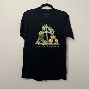 Harry Potter Deathly Hallows Floral Graphic T-Shirt Black Size Large